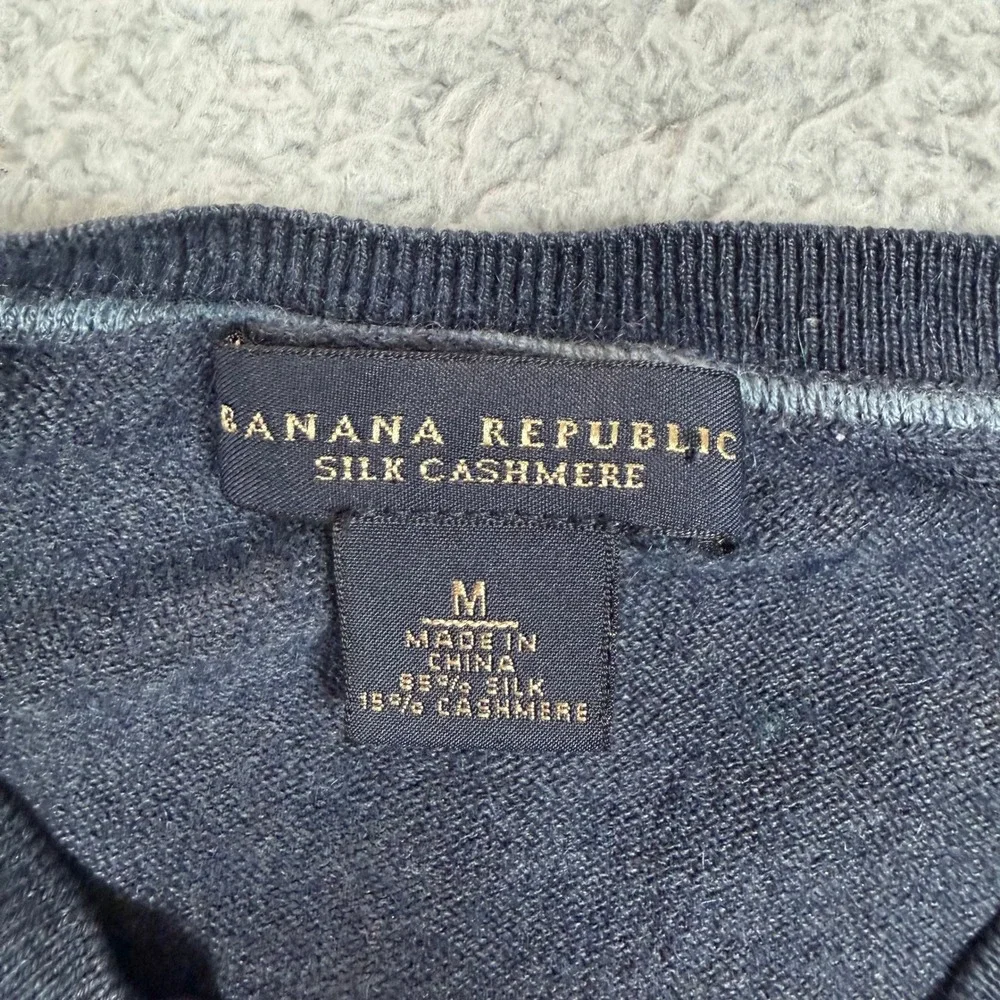 Banana Republic Mens‎ Silk Cashmere V-Neck Sweater Navy Blue Size M Soft Luxury